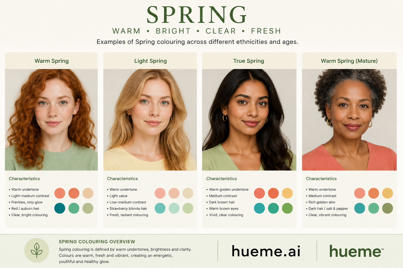 Spring colour season — physical characteristics across ethnicities and ages