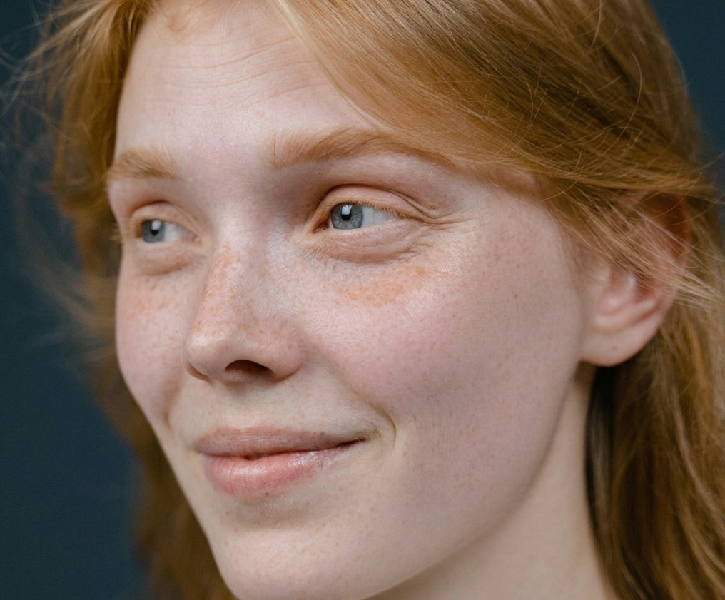 Spring example — fair skin, copper hair, clear blue eyes